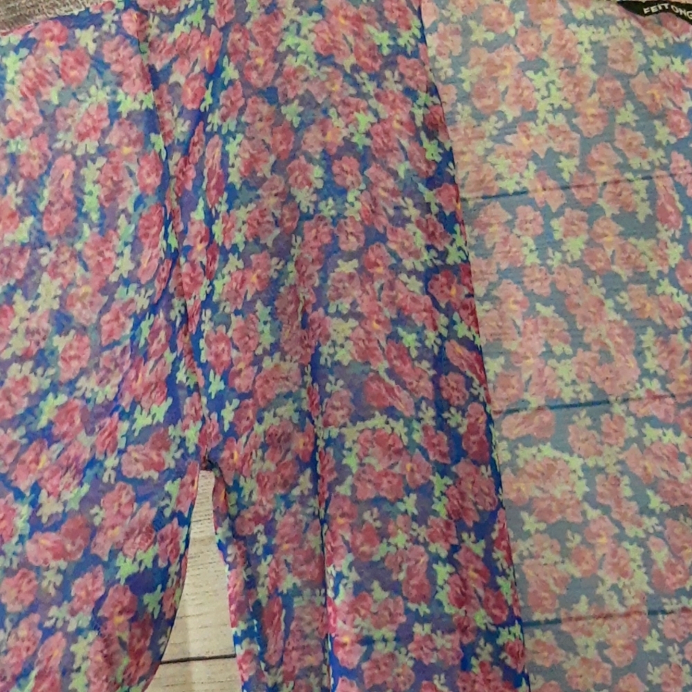 Women's Floral Kimono Long Open Sheer Summer Swim Pool Swimsuit Cover Up S-M Fit - Picture 9 of 12